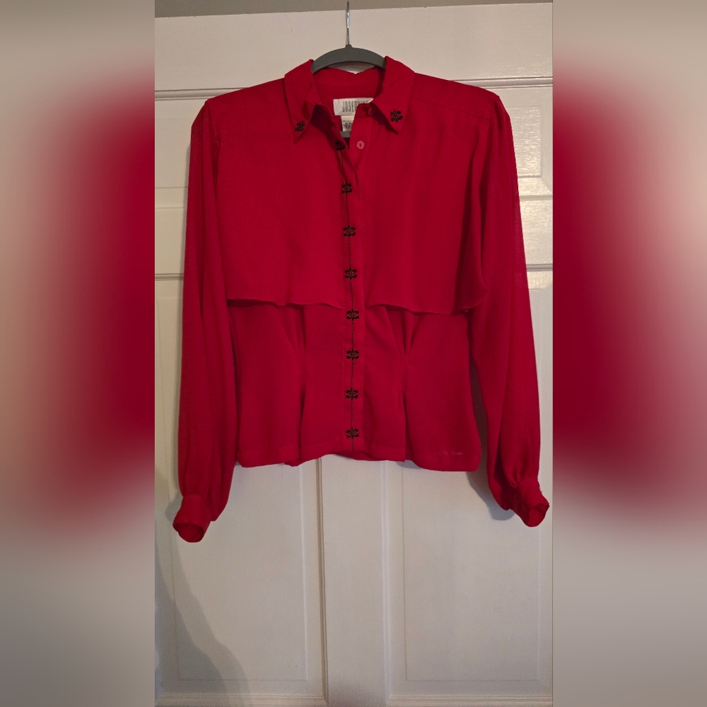 Joseph Vibrant Red Button-Down Shirt With Black Accents
